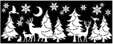 Anna's Collection Kerst raamstickers Bomen met maan - vel van 34 x 28 cm - raamdecoratie Multi