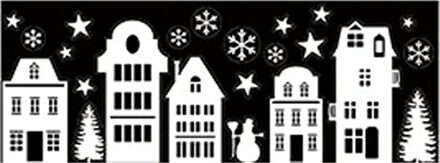 Anna's Collection Kerst raamstickers Huisjes met maan - vel van 34 x 28 cm - raamdecoratie