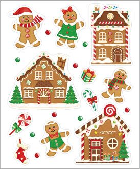 Anna's Collection Kerst raamstickers peperkoek mannetje - vel van 34 x 28 cm - raamdecoratie Multi
