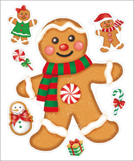 Anna's Collection Kerst raamstickers peperkoek mannetje - vel van 34 x 28 cm - raamdecoratie