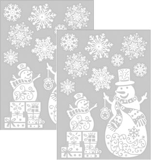 Anna's Collection Kerst raamstickers Sneeuwpop - 2x - vel van 34 x 28 cm - raamdecoratie