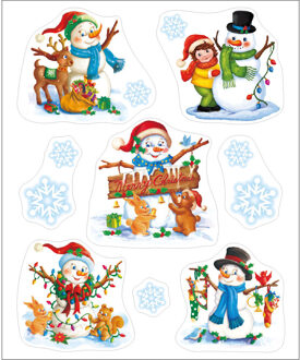 Anna's Collection Kerst raamstickers sneeuwpop - vel van 34 x 28 cm - raamdecoratie