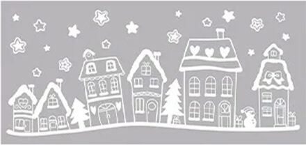 Anna's Collection Kerst raamstickers witte huisjes - vel van 23 x 49 cm - raamdecoratie