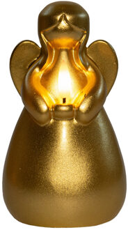 Anna's Collection Kerst thema LED kaars - engel?vorm - goud - 14 x 8 cm - met timer - op batterijen - kerst