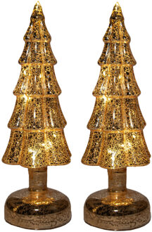 Anna's Collection Kerstboom beeldje - 2x - goud - met LED licht - 27 cm - glas - decoratie kerstboompje