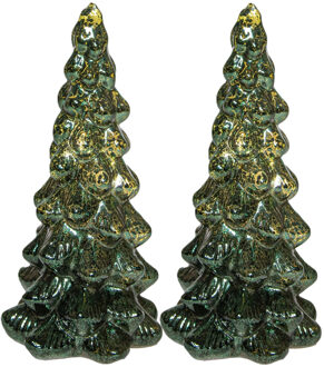 Anna's Collection Kerstboom beeldje - 2x - groen - met LED licht - 20 cm - glas - decoratie kerstboompje
