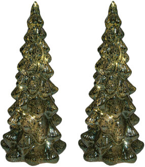 Anna's Collection Kerstboom beeldje - 2x - groen - met LED licht - 25 cm - glas - decoratie kerstboompje