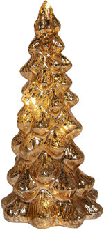 Anna's Collection Kerstboom beeldje - goud - LED licht - H20 cm - glas - Kerstbeeldjes Goudkleurig