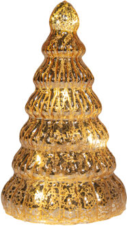 Anna's Collection Kerstboom beeldje - goud - met LED licht - 18 cm - glas - decoratie kerstboompje Goudkleurig