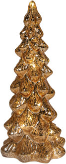 Anna's Collection Kerstboom beeldje - goud - met LED licht - 25 cm - glas - decoratie kerstboompje