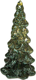 Anna's Collection Kerstboom beeldje - groen - met LED licht - 20 cm - glas - decoratie kerstboompje