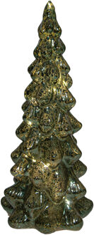 Anna's Collection Kerstboom beeldje - groen - met LED licht - 25 cm - glas - decoratie kerstboompje