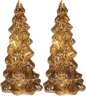 Anna's Collection Kerstboom beeldjes - 2x st - goud - met LED licht - H20 cm - glas - decoratie kerstboompje