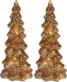 Anna's Collection Kerstboom beeldjes - 2x st - goud - met LED licht - H25 cm - glas - decoratie kerstboompje