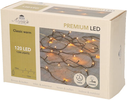 Anna's Collection Kerstverlichting - 120 LED lampjes - klassiek warm wit - 12 m - lichtsnoer - dimmer - timer - buiten