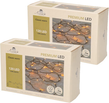 Anna's Collection Kerstverlichting - 2x - 120 LED lampjes - klassiek warm wit - 12 m - lichtsnoer - dimmer - timer - b