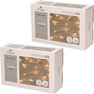 Anna's Collection Kerstverlichting - 2x - 120 led lampjes - warm wit - 1200 cm - dimmer - timer - lichtsnoer