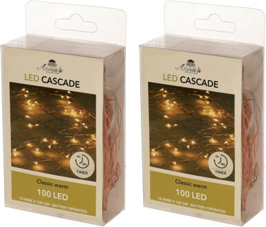 Anna's Collection Kerstverlichting - 2x - daadverlichting - warm wit - 100 lampjes - op batterijen