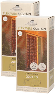Anna's Collection Kerstverlichting gordijn - 2x - 200 led lampjes - warm wit - 100 x 200 cm - gordijnverlichting