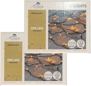 Anna's Collection Kerstverlichting Ivy - 2x - 200 led lampjes - warm wit - 1500 cm - lichtsnoer