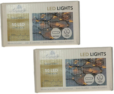 Anna's Collection Kerstverlichting Ivy - 2x - 50 led lampjes - warm wit - 375 cm - lichtsnoer