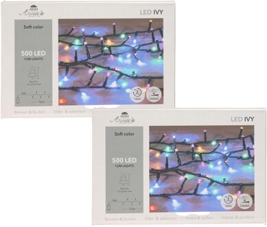 Anna's Collection Kerstverlichting Ivy - 2x - 500 led lampjes - gekleurd - 1200 cm - lichtsnoer