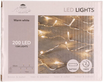 Anna's Collection Kerstverlichting lichtsnoer - 200 led lampjes - warm wit - 15 m - batterij - timer functie