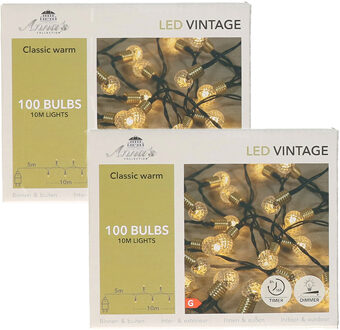 Anna's Collection Kerstverlichting lichtsnoer - 2x - 100 led lampjes - warm wit - 10 m - warm wit - vintage look