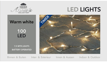 Anna's Collection Kerstverlichting - op batterij - 7.5 meter - Lichtsnoer transparant - met 100 leds Wit