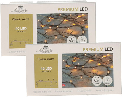 Anna's Collection Kerstverlichting premium - 2x - 40 led lampjes - warm wit - 400 cm - lichtsnoer