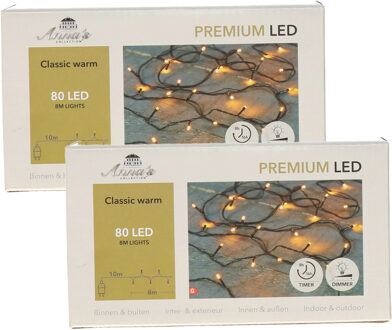 Anna's Collection Kerstverlichting premium - 2x - 80 led lampjes - warm wit - 800 cm - lichtsnoer