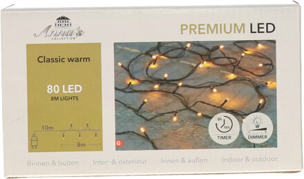 Anna's Collection Kerstverlichting premium - 80 led lampjes - warm wit - 800 cm - lichtsnoer