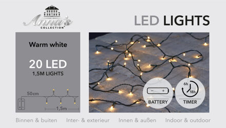 Anna's Collection kerstverlichting - warm wit - 150 cm - 20 leds - batterij - Kerstverlichting kerstboom Zwart