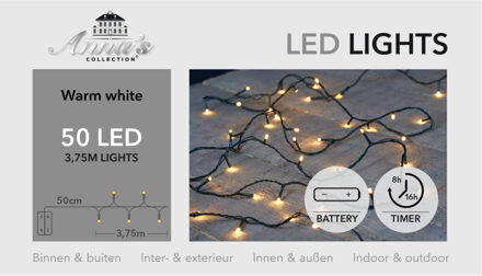 Anna's Collection kerstverlichting - warm wit - 375 cm - 50 leds - batterij - Kerstverlichting kerstboom Zwart