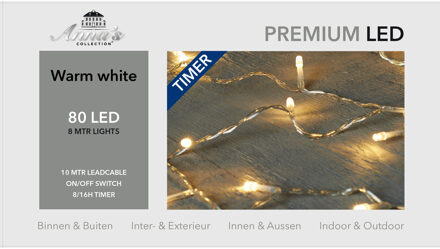 Anna's Collection Kerstverlichting - warm-wit - 80 lampjes - 800 cm - met timer Transparant