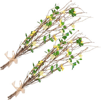 Anna's Collection Kunst paastakken met bloemen - 2x - 78 cm - lente/paasdecoratie - siertakken/paas tak