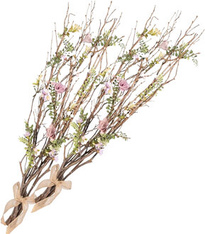 Anna's Collection Kunst paastakken met bloemen - 2x - 78 cm - lente/paasdecoratie - siertakken/paas tak