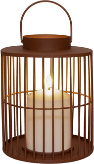 Anna's Collection Lantaarn met LED kaars - terra - 15 x 18 cm - metaal - op batterij - lantaarn - windlicht