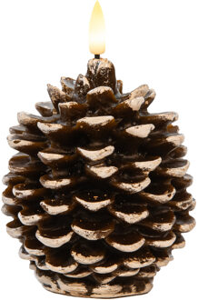 Anna's Collection LED dennenappel kaars - bruin - 10 x 8.5 cm - met timer