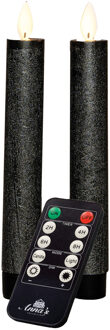 Anna's Collection LED dinerkaarsen - 2x st - antraciet grijs - 18 cm -met afstandsbediening