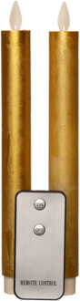 Anna's Collection Led dinerkaarsen - 2x st - goud - 23 cm - bewegende vlam - warm goud licht Goudkleurig