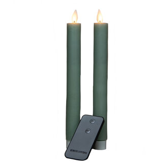 Anna's Collection Led dinerkaarsen - 2x st - jade groen - 23 cm - bewegende vlam - warm jade groen licht