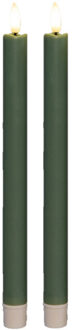 Anna's Collection Led dinerkaarsen - 2x st - jade groen - 25 cm - 3D vlam - warm wit licht