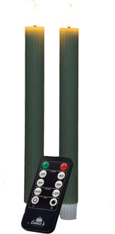 Anna's Collection LED dinerkaarsen - 2x st - jade groen - ribbel - 23 cm - met afstandsbediening - 3D vlam