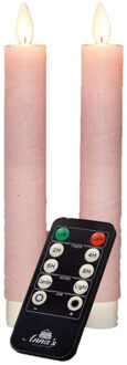 Anna's Collection LED dinerkaarsen - 2x st - lichtroze - 18 cm -met afstandsbediening