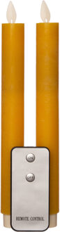 Anna's Collection Led dinerkaarsen - 2x st - oker geel - 23 cm - met afstandsbediening