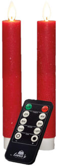 Anna's Collection LED dinerkaarsen - 2x st - rood - 18 cm -met afstandsbediening