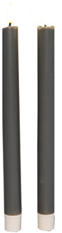 Anna's Collection Led dinerkaarsen - 2x st - taupe grijs - 25 cm - 3D vlam - warm wit licht