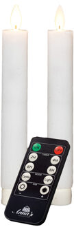 Anna's Collection LED dinerkaarsen - 2x st - wit - 18 cm -met afstandsbediening