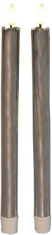 Anna's Collection LED dinerkaarsen - 2x st - zilver glimmend - 25 cm - met timer - 3D vlam